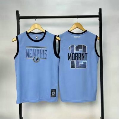 NBA 12 Morant Memphis Grizzlies Maillot bleu brodé